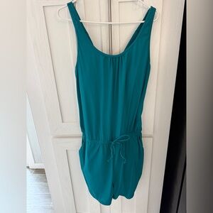 Tempt Me ROMPER Teal One Piece Swimsuit w Shorts & Pockets Women Size Large